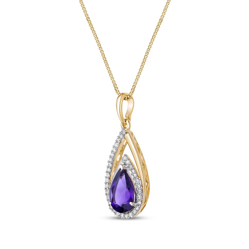 Main Image 2 of Pear-Shaped Amethyst & Diamond Teardrop Necklace 1/6 ct tw 10K Yellow Gold 18&quot;