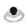 Thumbnail Image 1 of Oval-Cut Black Onyx & White Lab-Created Sapphire Halo Ring Sterling Silver