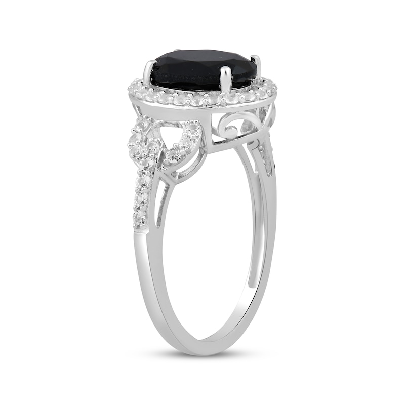 Main Image 2 of Oval-Cut Black Onyx & White Lab-Created Sapphire Halo Ring Sterling Silver