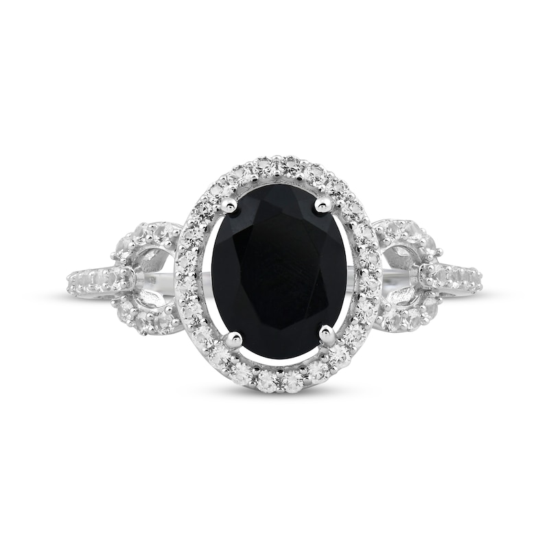 Main Image 3 of Oval-Cut Black Onyx & White Lab-Created Sapphire Halo Ring Sterling Silver