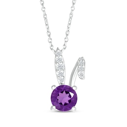 Amethyst & White Lab-Created Sapphire Bunny Necklace Sterling Silver 18"