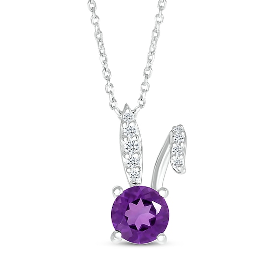 Amethyst & White Lab-Created Sapphire Bunny Necklace Sterling Silver 18"