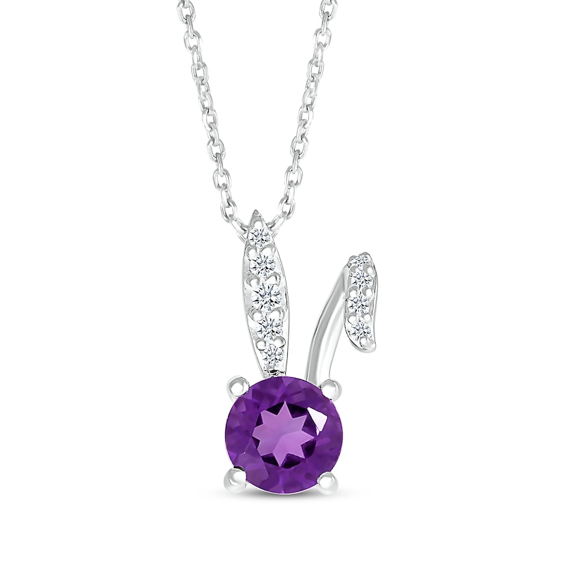 Main Image 1 of Amethyst & White Lab-Created Sapphire Bunny Necklace Sterling Silver 18&quot;