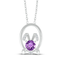 Amethyst & White Lab-Created Sapphire Bunny Bowtie Necklace Sterling Silver 18"