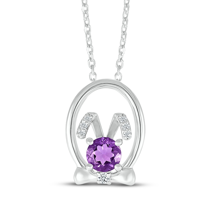 Main Image 1 of Amethyst & White Lab-Created Sapphire Bunny Bowtie Necklace Sterling Silver 18&quot;