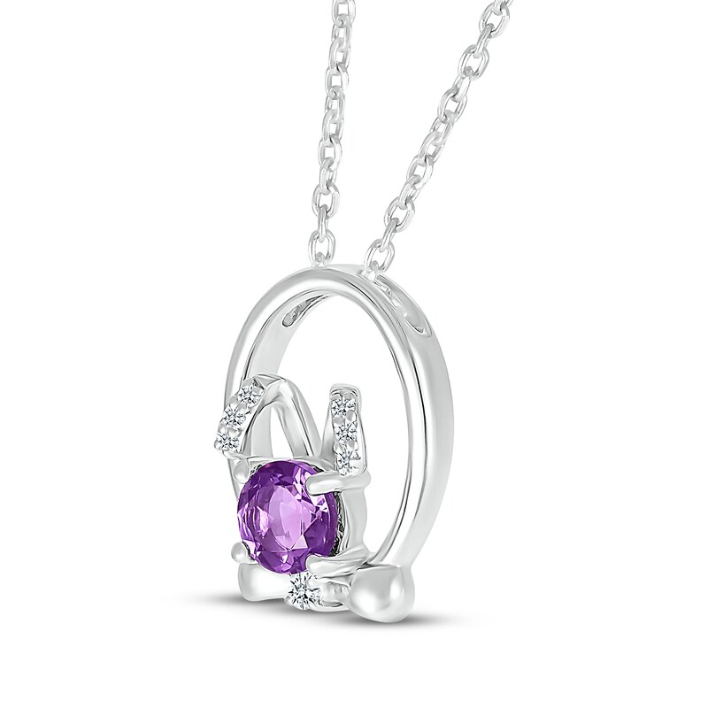 Main Image 2 of Amethyst & White Lab-Created Sapphire Bunny Bowtie Necklace Sterling Silver 18&quot;