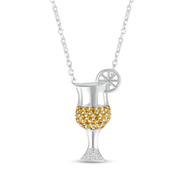 Citrine & White Lab-Created Sapphire Cocktail Necklace Sterling Silver 18"
