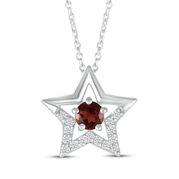 Garnet & White Lab-Created Sapphire Star Necklace Sterling Silver 18"