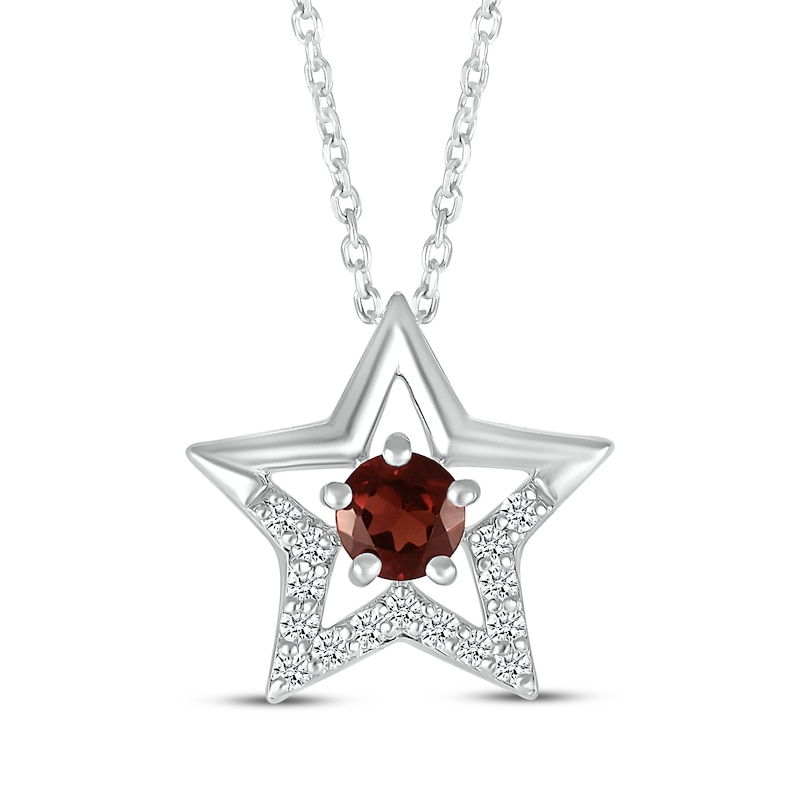 Main Image 1 of Garnet & White Lab-Created Sapphire Star Necklace Sterling Silver 18&quot;