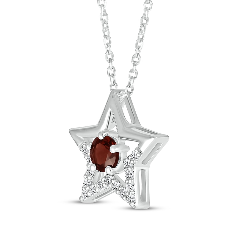 Main Image 2 of Garnet & White Lab-Created Sapphire Star Necklace Sterling Silver 18&quot;