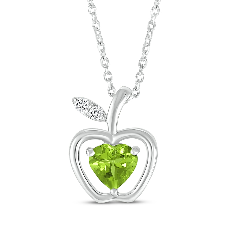 Heart-Shaped Peridot & White Lab-Created Sapphire Apple Necklace Sterling Silver 18"
