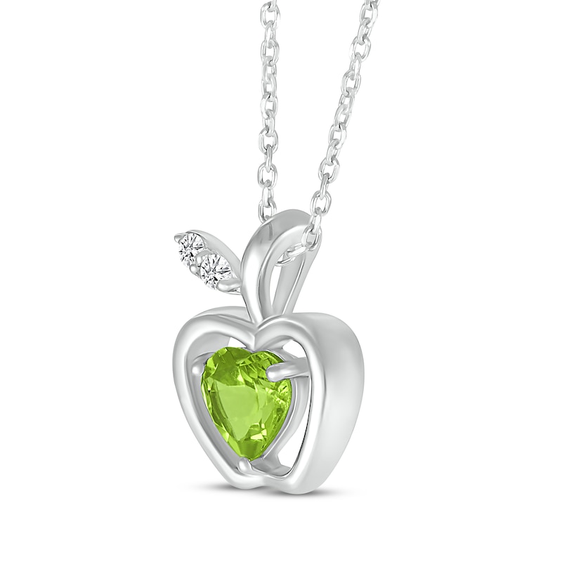 Heart-Shaped Peridot & White Lab-Created Sapphire Apple Necklace Sterling Silver 18"