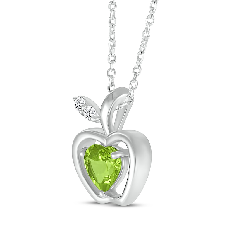 Main Image 2 of Heart-Shaped Peridot & White Lab-Created Sapphire Apple Necklace Sterling Silver 18&quot;