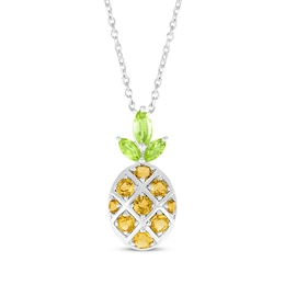 Marquise-Cut Peridot & Round-Cut Citrine Pineapple Necklace Sterling Silver 18"