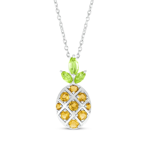 Marquise-Cut Peridot & Round-Cut Citrine Pineapple Necklace Sterling Silver 18"
