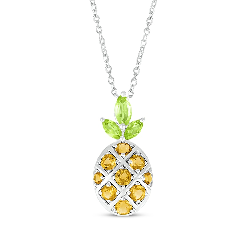Main Image 1 of Marquise-Cut Peridot & Round-Cut Citrine Pineapple Necklace Sterling Silver 18&quot;