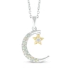 Thumbnail Image 1 of Lab-Created Opal & White Lab-Created Sapphire Crescent Moon Necklace Sterling Silver & 10K Yellow Gold 18&quot;