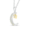 Thumbnail Image 2 of Lab-Created Opal & White Lab-Created Sapphire Crescent Moon Necklace Sterling Silver & 10K Yellow Gold 18&quot;