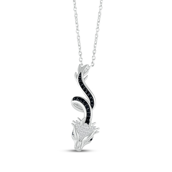 Black Spinel & White Lab-Created Sapphire Dragon Necklace Sterling Silver 18"