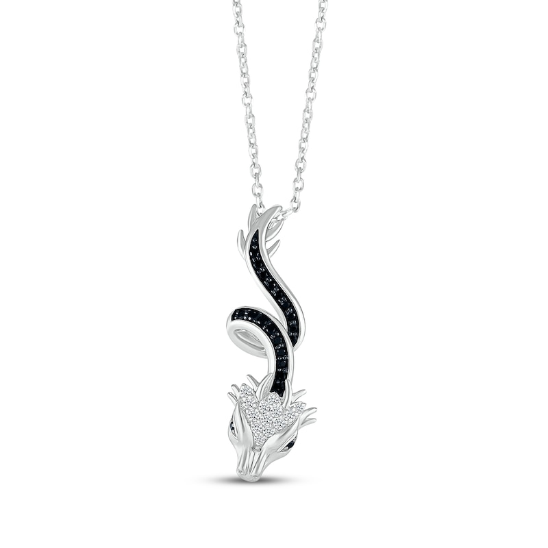 Main Image 1 of Black Spinel & White Lab-Created Sapphire Dragon Necklace Sterling Silver 18&quot;
