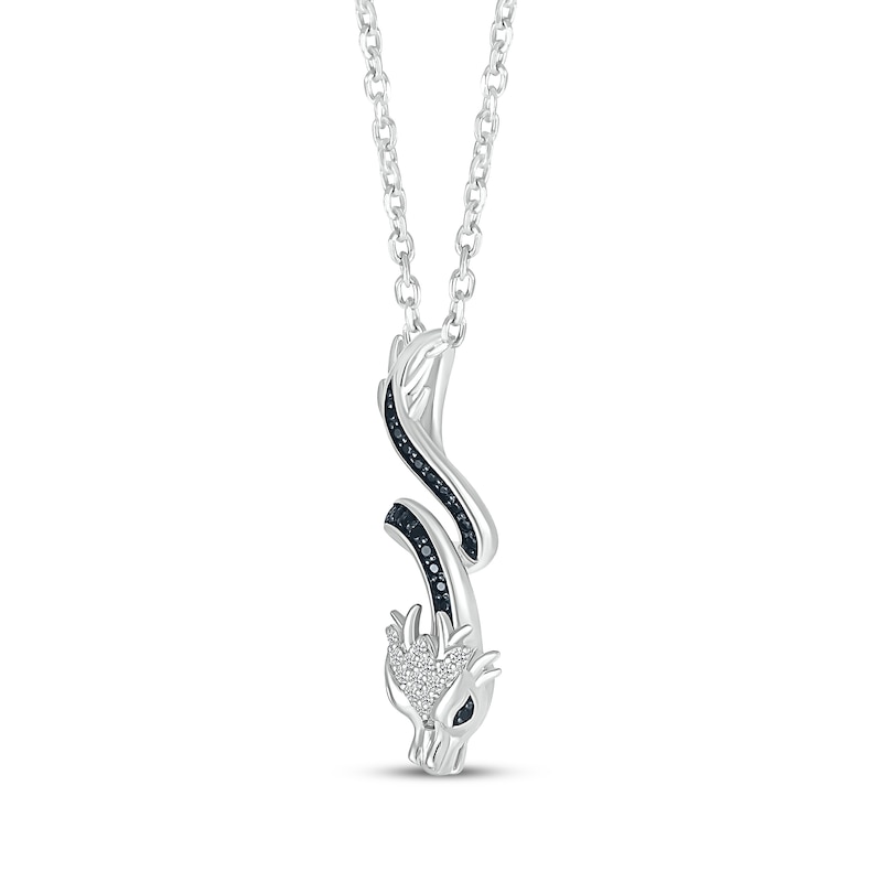Main Image 2 of Black Spinel & White Lab-Created Sapphire Dragon Necklace Sterling Silver 18&quot;
