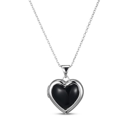Heart-Shaped Black Agate Locket Sterling Silver 18"
