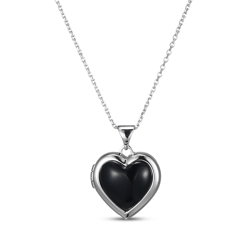 Heart-Shaped Black Agate Locket Sterling Silver 18"