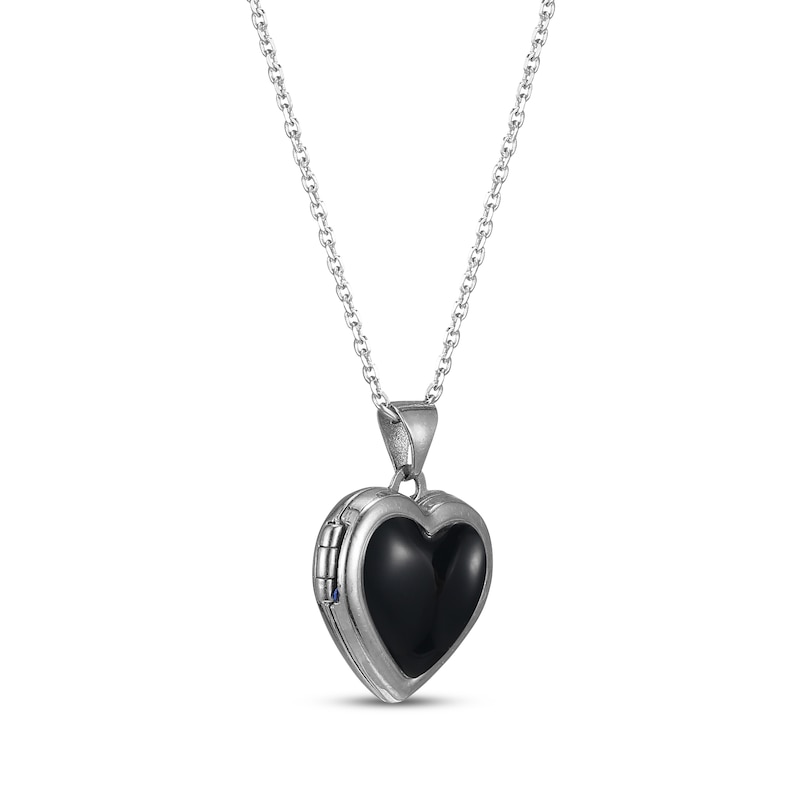 Heart-Shaped Black Agate Locket Sterling Silver 18"