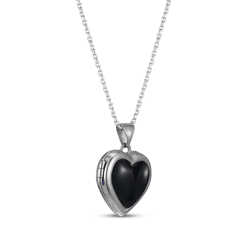 Main Image 2 of Heart-Shaped Black Agate Locket Sterling Silver 18&quot;