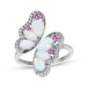 Thumbnail Image 0 of Pear-Shaped & Marquise-Cut Lab-Created Opal, Pink & White Lab-Created Sapphire Butterfly Bypass Ring Sterling Silver