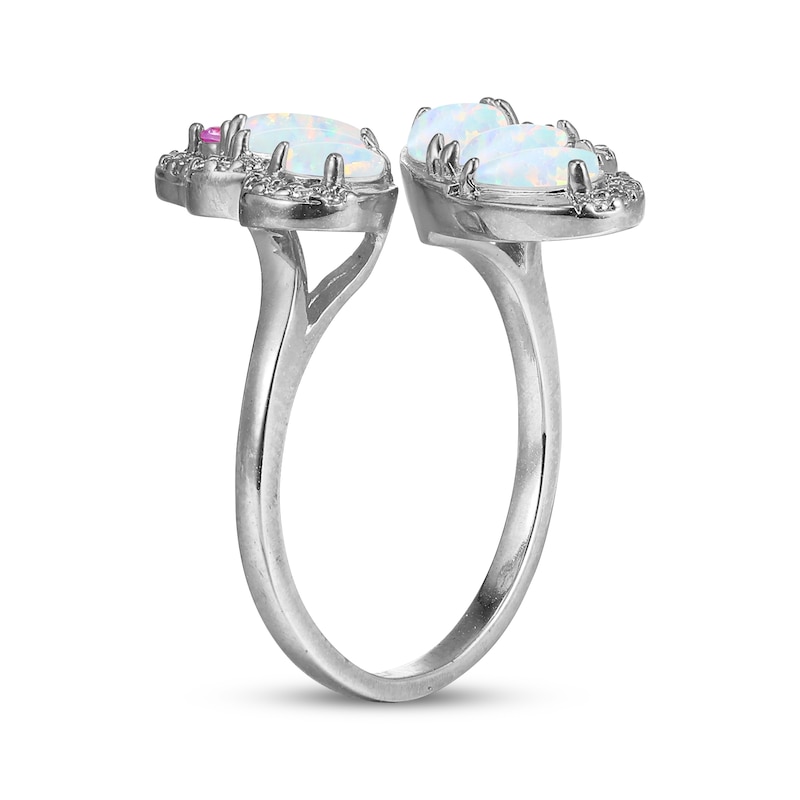 Main Image 2 of Pear-Shaped & Marquise-Cut Lab-Created Opal, Pink & White Lab-Created Sapphire Butterfly Bypass Ring Sterling Silver