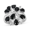 Thumbnail Image 1 of Pear-Shaped Black Agate & Marquise-Cut White Lab-Created Sapphire Cluster Ring Sterling Silver