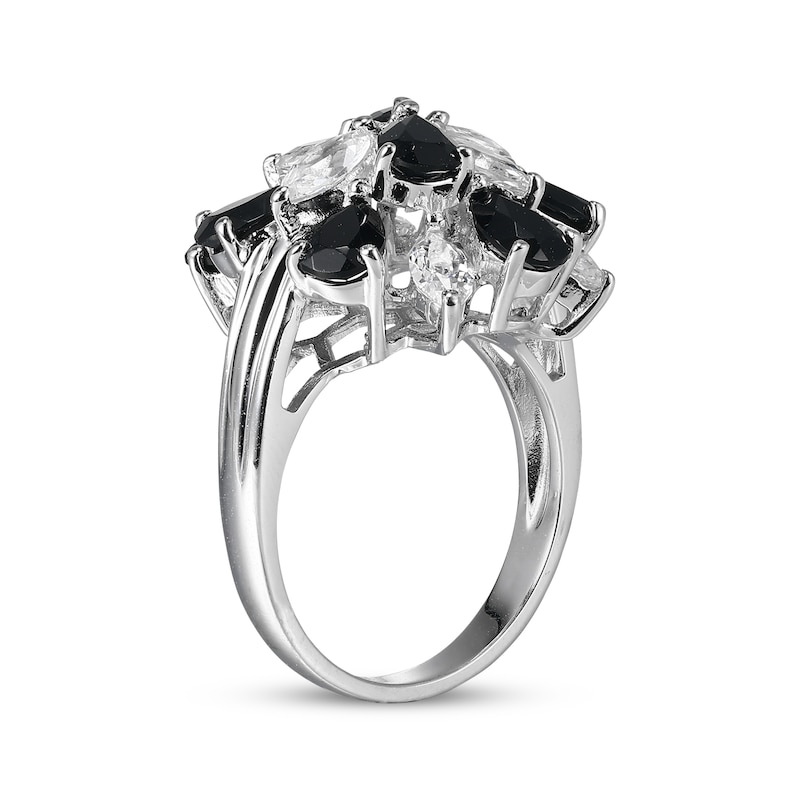 Main Image 2 of Pear-Shaped Black Agate & Marquise-Cut White Lab-Created Sapphire Cluster Ring Sterling Silver