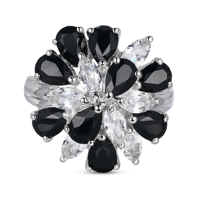 Main Image 3 of Pear-Shaped Black Agate & Marquise-Cut White Lab-Created Sapphire Cluster Ring Sterling Silver