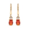 Thumbnail Image 2 of Oval-Cut Mexican Fire Opal & Diamond Drop Earrings 1/15 ct tw 10K Yellow Gold