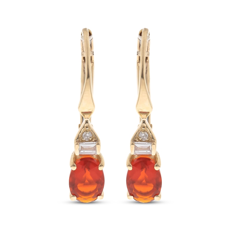 Oval-Cut Mexican Fire Opal & Diamond Drop Earrings 1/15 ct tw 10K Yellow Gold