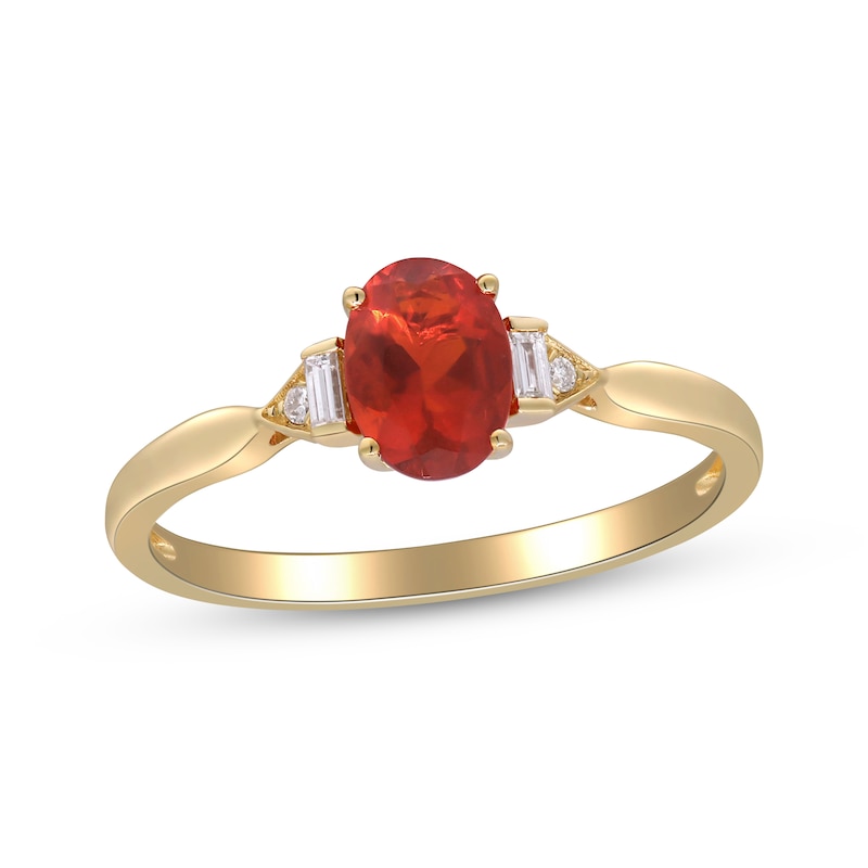 Main Image 1 of Oval-Cut Mexican Fire Opal & Diamond Ring 1/20 ct tw 10K Yellow Gold