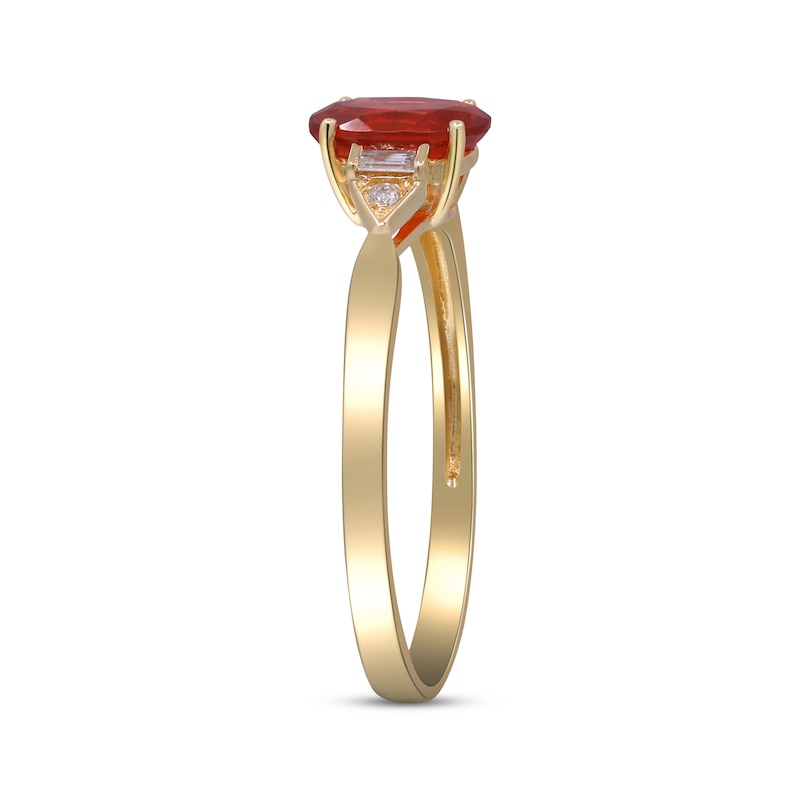 Oval-Cut Mexican Fire Opal & Diamond Ring 1/20 ct tw 10K Yellow Gold
