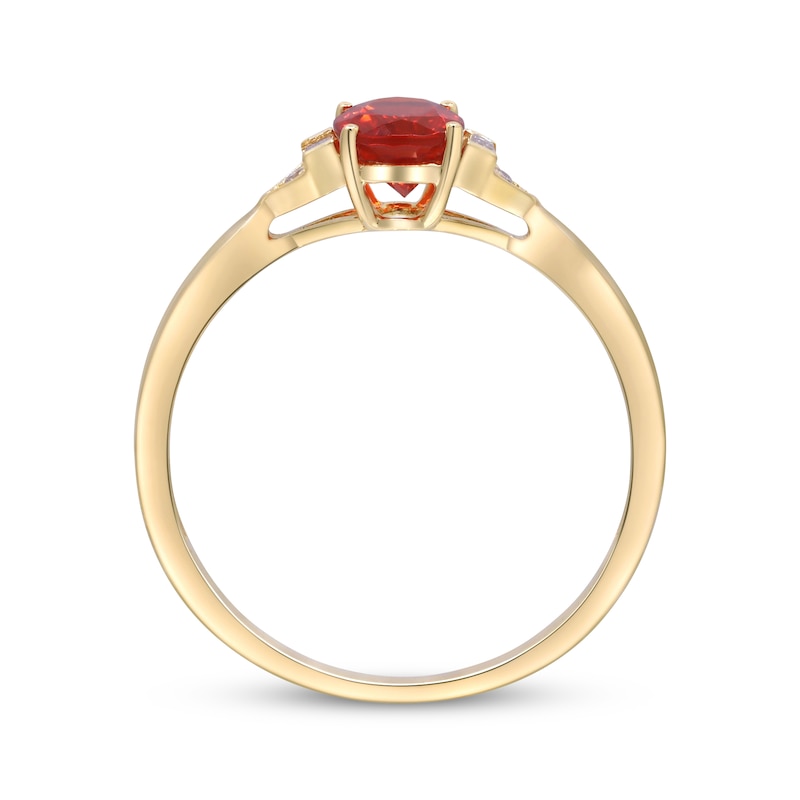 Main Image 3 of Oval-Cut Mexican Fire Opal & Diamond Ring 1/20 ct tw 10K Yellow Gold