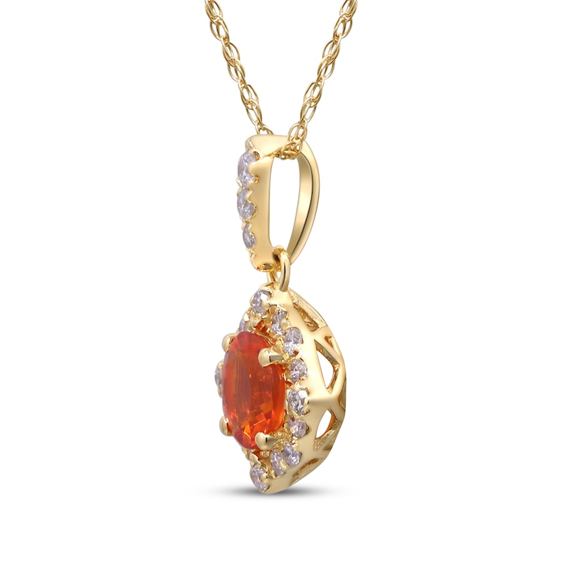 Main Image 2 of Fire Opal & Diamond Halo Necklace 1/6 ct tw 10K Yellow Gold 18&quot;
