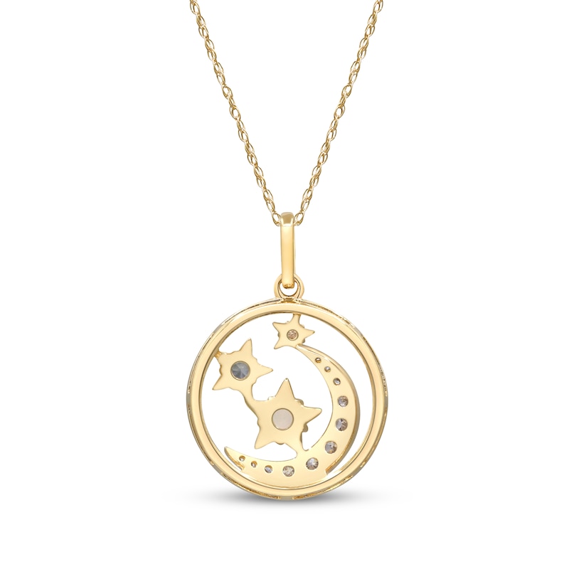 Main Image 3 of Aquamarine, Opal & Diamond Stars & Moon Necklace 1/6 ct tw 10K Yellow Gold 18&quot;