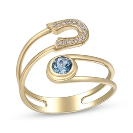Swiss Blue Topaz & Diamond Bypass Ring 1/20 ct tw 10K Yellow Gold