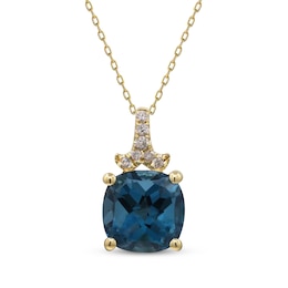 London Blue Topaz & Diamond Accent Necklace 10K Yellow Gold 18"
