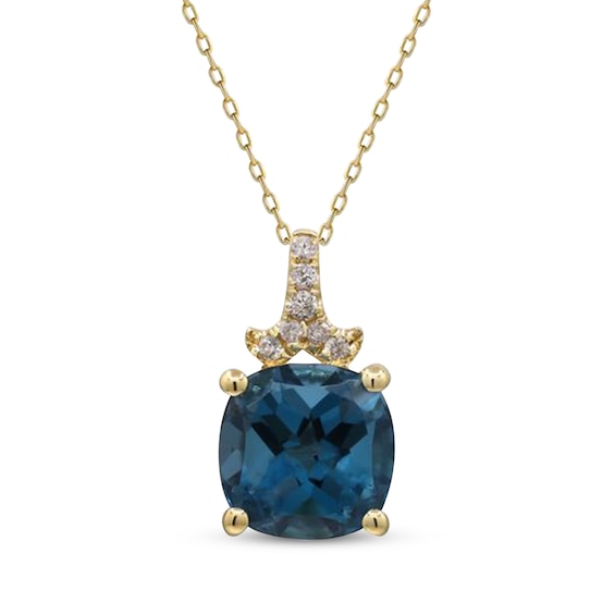 London Blue Topaz & Diamond Accent Necklace 10K Yellow Gold 18"
