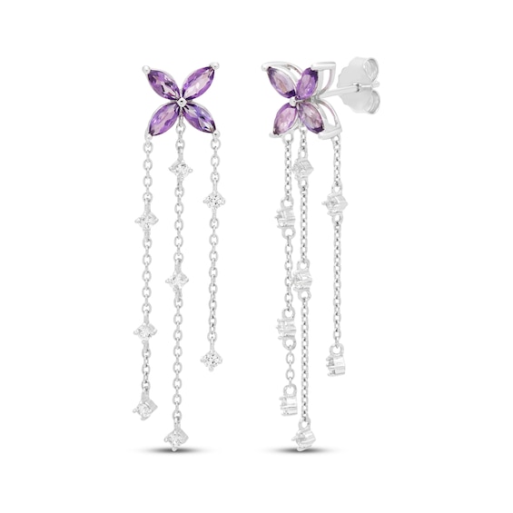 Amethyst & White Lab-Created Sapphire Flower Drop Earrings Sterling Silver