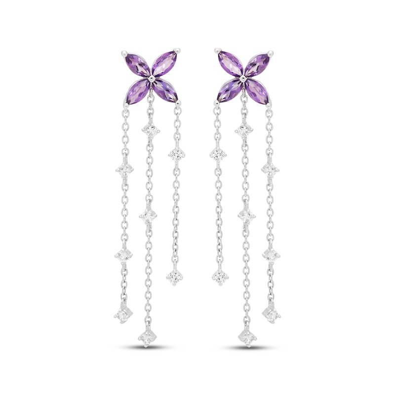 Main Image 2 of Amethyst & White Lab-Created Sapphire Flower Drop Earrings Sterling Silver