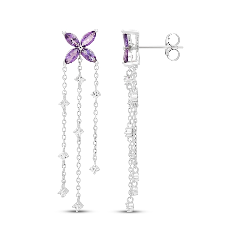 Main Image 3 of Amethyst & White Lab-Created Sapphire Flower Drop Earrings Sterling Silver