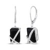 Thumbnail Image 1 of Emerald-Cut Black Onyx & Diamond Crossover Drop Earrings 1/8 ct tw Sterling Silver