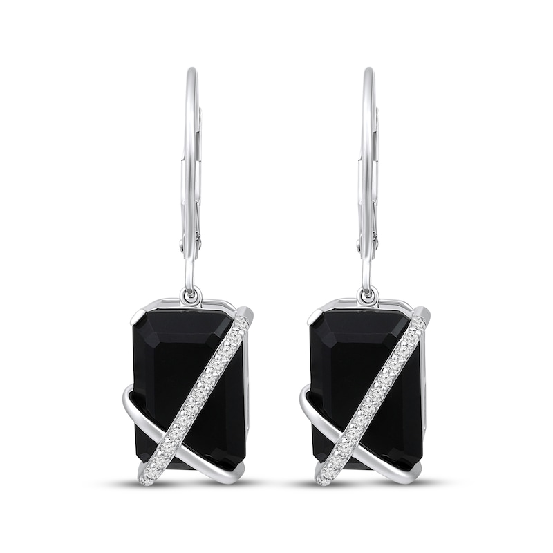 Main Image 2 of Emerald-Cut Black Onyx & Diamond Crossover Drop Earrings 1/8 ct tw Sterling Silver