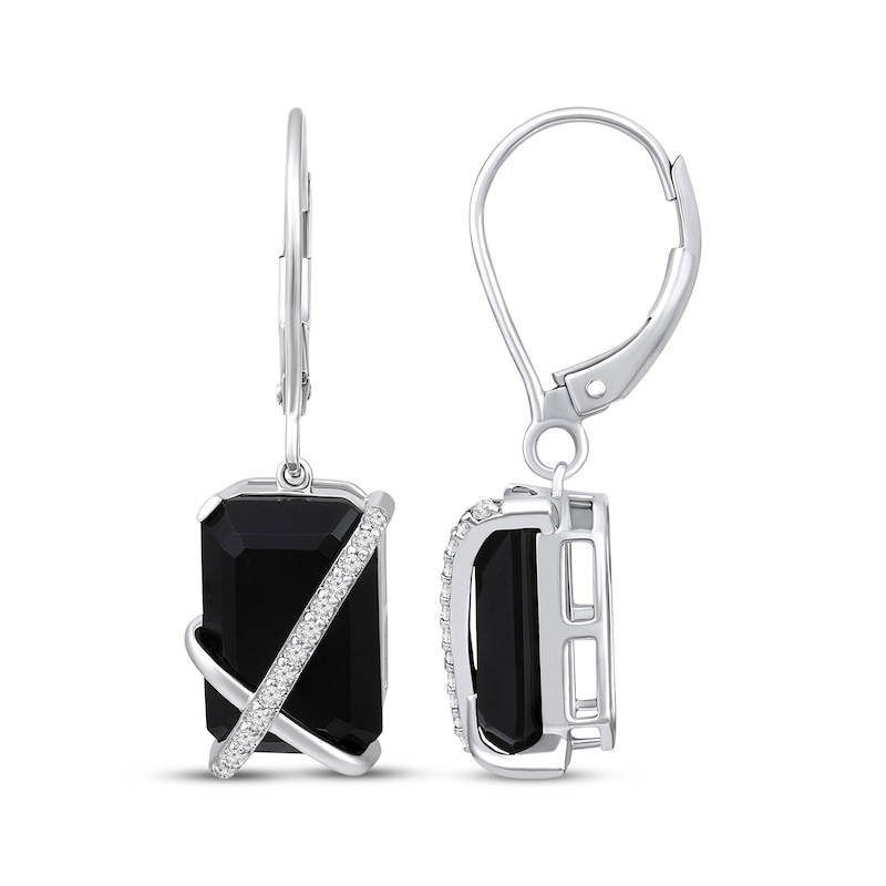 Main Image 3 of Emerald-Cut Black Onyx & Diamond Crossover Drop Earrings 1/8 ct tw Sterling Silver